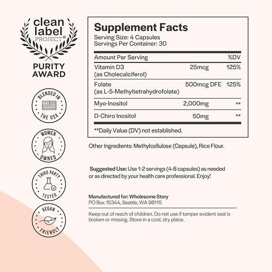 Wholesome Story Myo & D Chiro Inositol with MTHF Folate + Vitamin D3 (120 Capsules)
